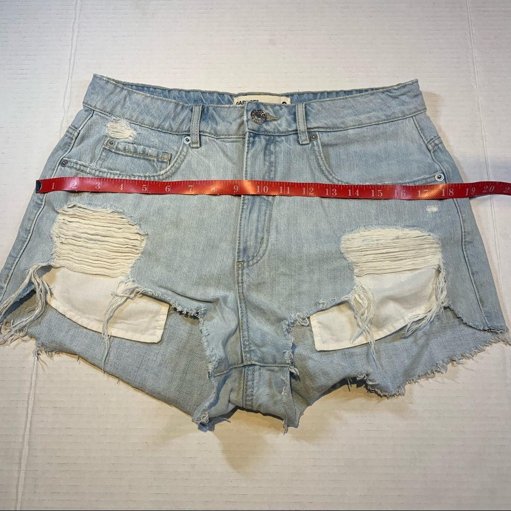 Size 9 Garage distressed denim high rise light wash festival shorts - Picture 3 of 15